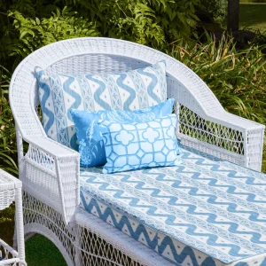 Outlet White Rattan Sun Lounger With Blue Ikat Cushion Rattan Furniture
