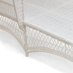 Outlet White Rattan Sun Lounger With Blue Ikat Cushion Rattan Furniture