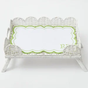 Outlet White Scalloped Rattan Breakfast Tray Trays & Liners