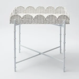 Best Sale White Scalloped Rattan Tray With Stand Trays & Liners