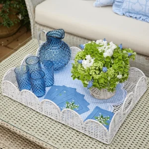 Clearance White Scalloped Rattan Tray Rattan Tableware