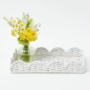 Cheap White Small Scalloped Rattan Tray Rattan Tableware