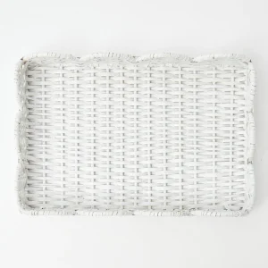 Cheap White Small Scalloped Rattan Tray Rattan Tableware