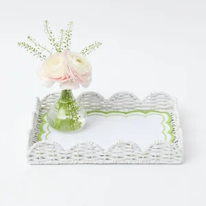 Cheap White Small Scalloped Rattan Tray Rattan Tableware