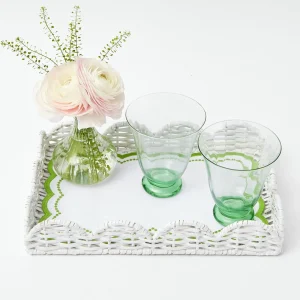 Cheap White Small Scalloped Rattan Tray Rattan Tableware