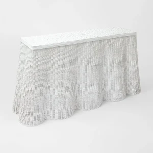 Best Sale White Vivienne Rattan Scalloped Console Table Tables