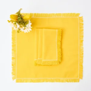 Shop Yellow Fringe Napkins (Set Of 4) Napkins