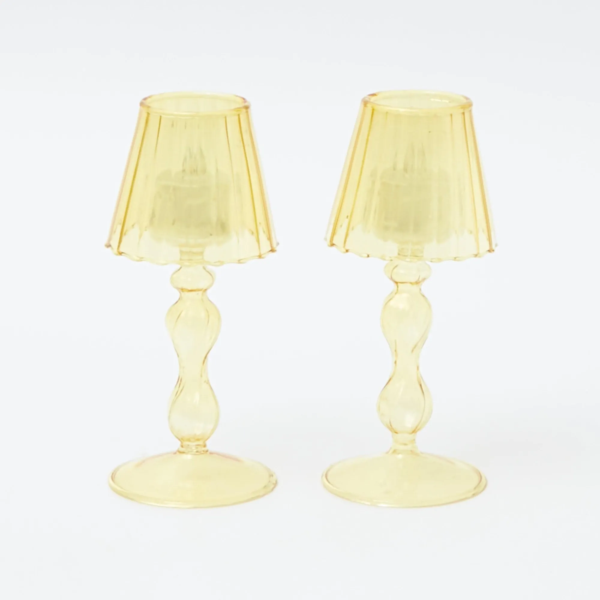 yellow_glass_lantern_tea__0-1.webp New Yellow Glass Lantern Tea Light Holder (Pair) - 18Cm Candle Holders