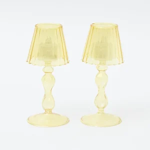 New Yellow Glass Lantern Tea Light Holder (Pair) - 18Cm Pagodas & Lanterns