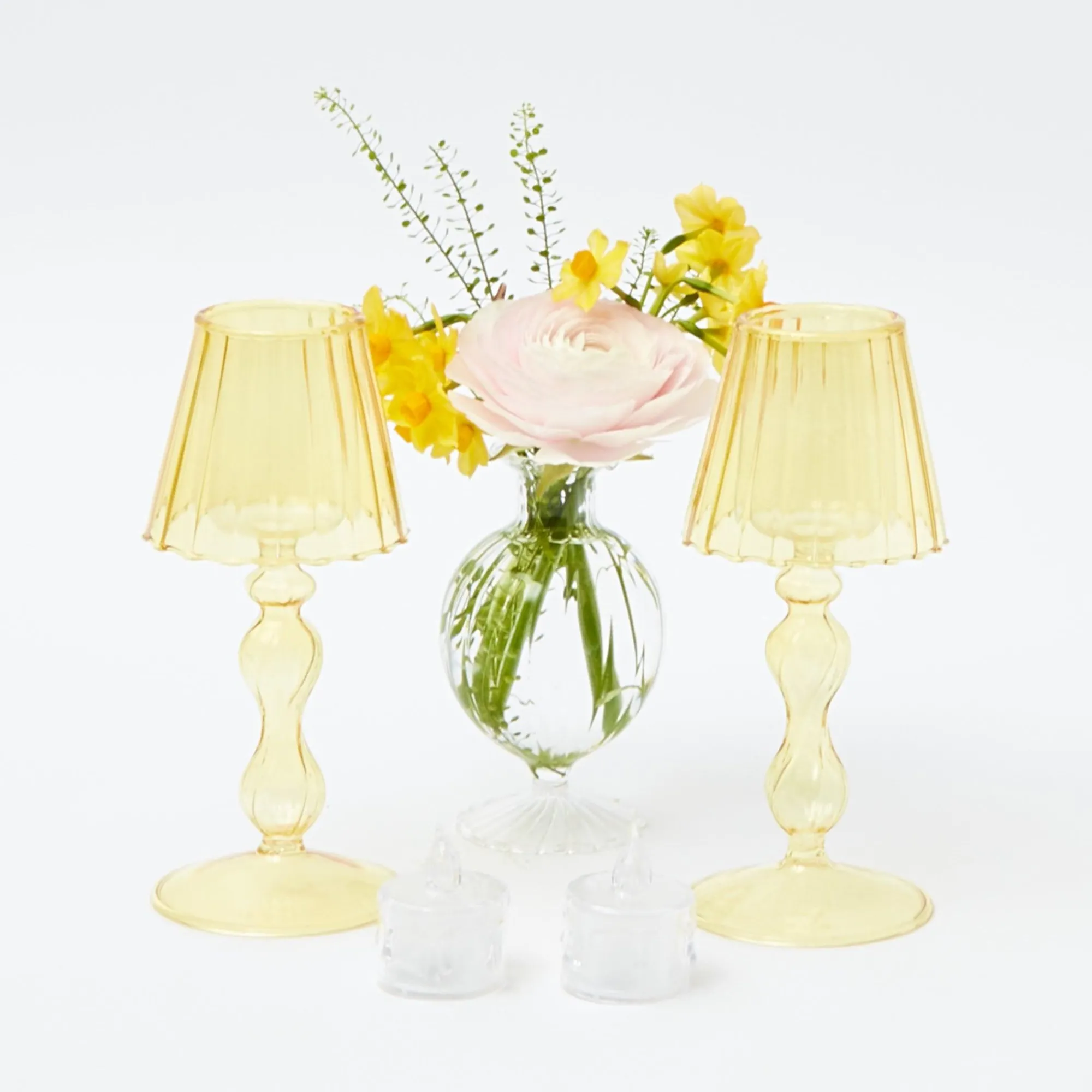 yellow_glass_lantern_tea__19-1.webp New Yellow Glass Lantern Tea Light Holder (Pair) - 18Cm Candle Holders