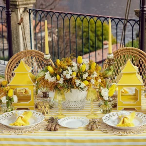 New Yellow Glass Lantern Tea Light Holder (Pair) - 18Cm Candle Holders